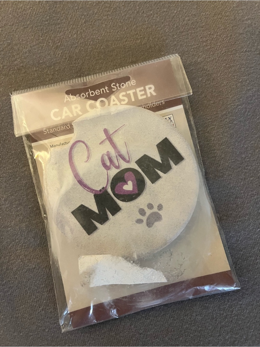 Cat Mom Absorbent Stone Car Coaster - Purple and Black
